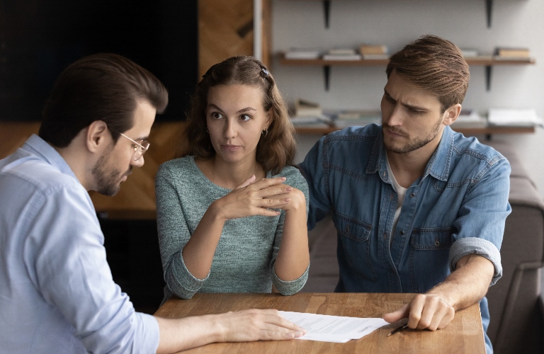 divorced couple is consulting with lawyer about visitation rights